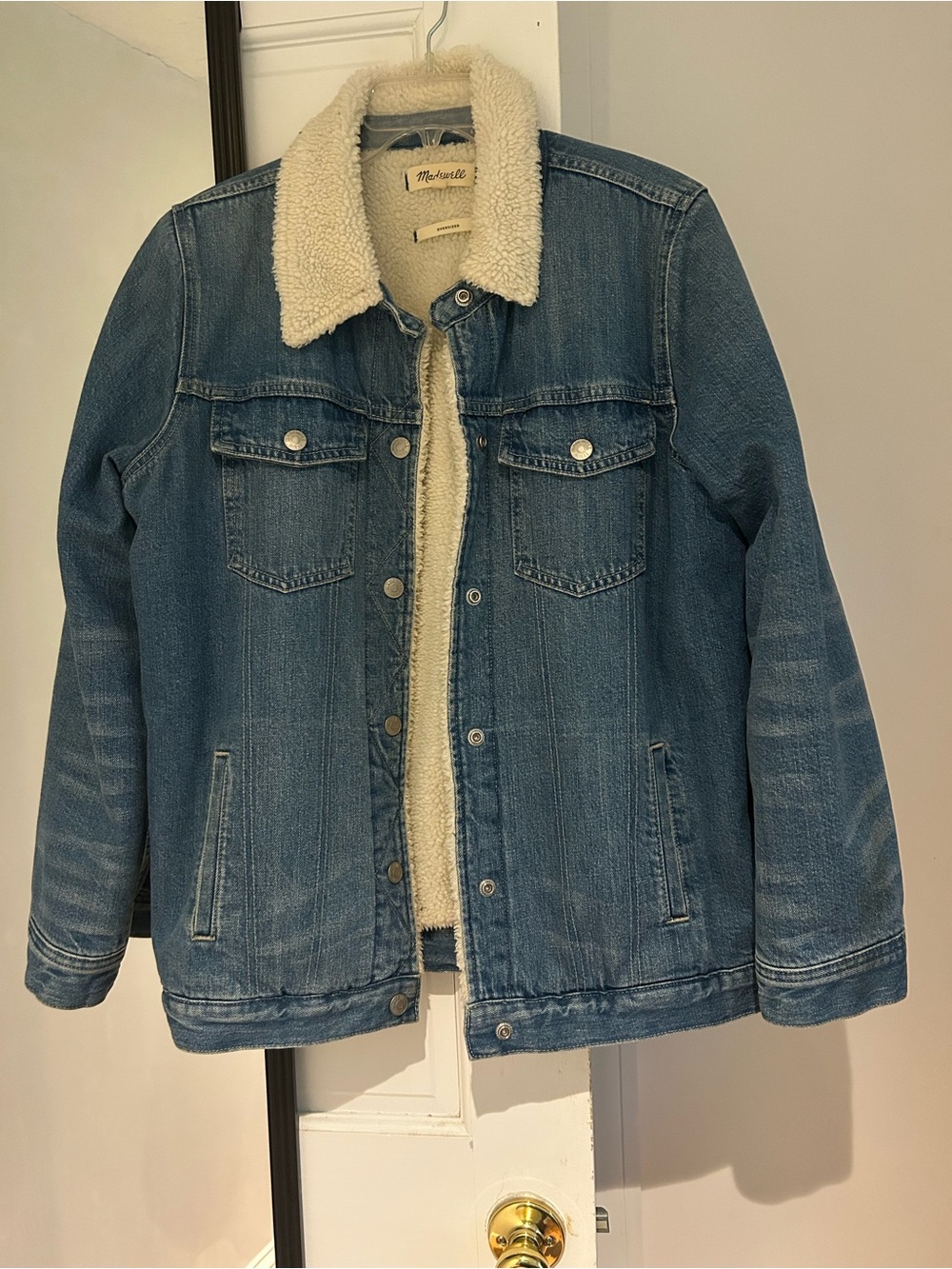 Madewell Blue Denim Jacket with Cream Sherpa Trim